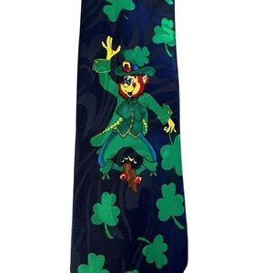 Steven Harris Mens St Patricks Day Leprechaun Shamrocks Tie Navy Green Polyester